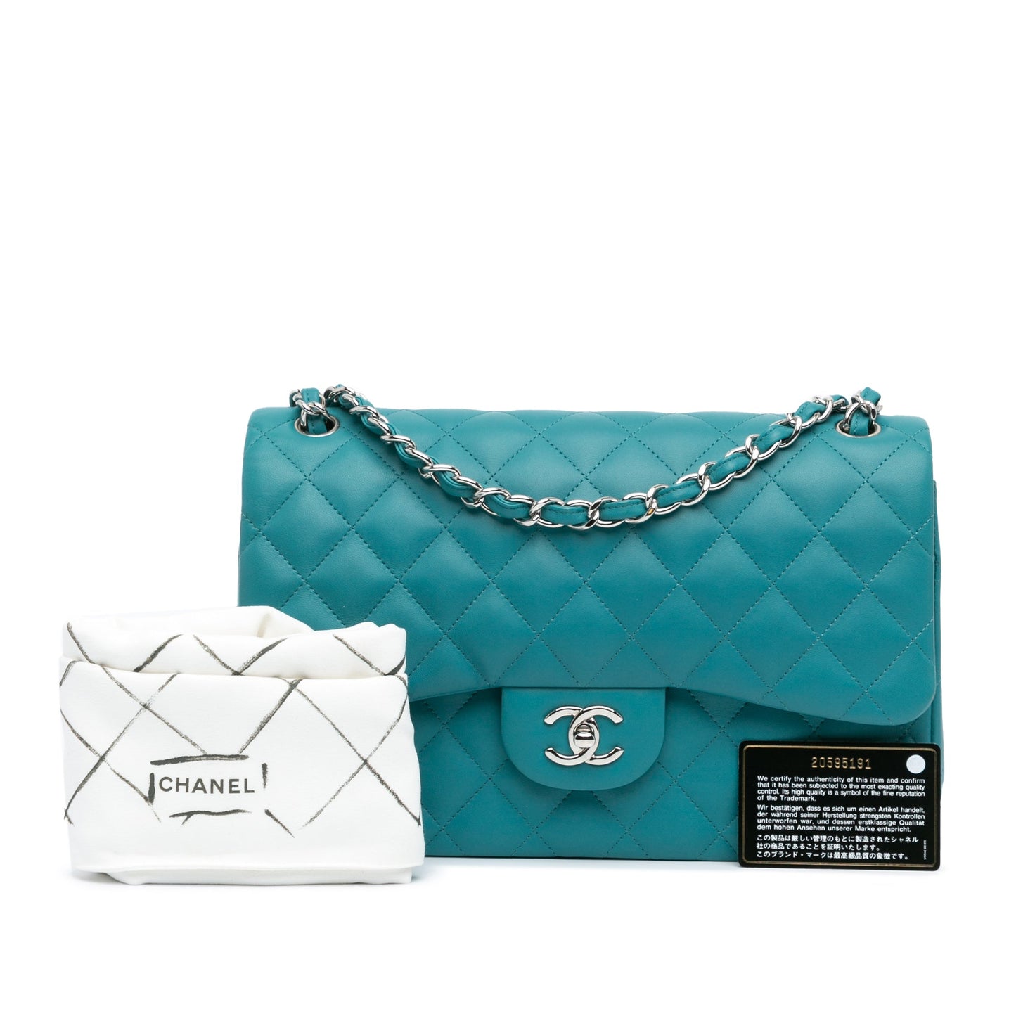 Blue Chanel Jumbo Classic Lambskin Double Flap Shoulder Bag