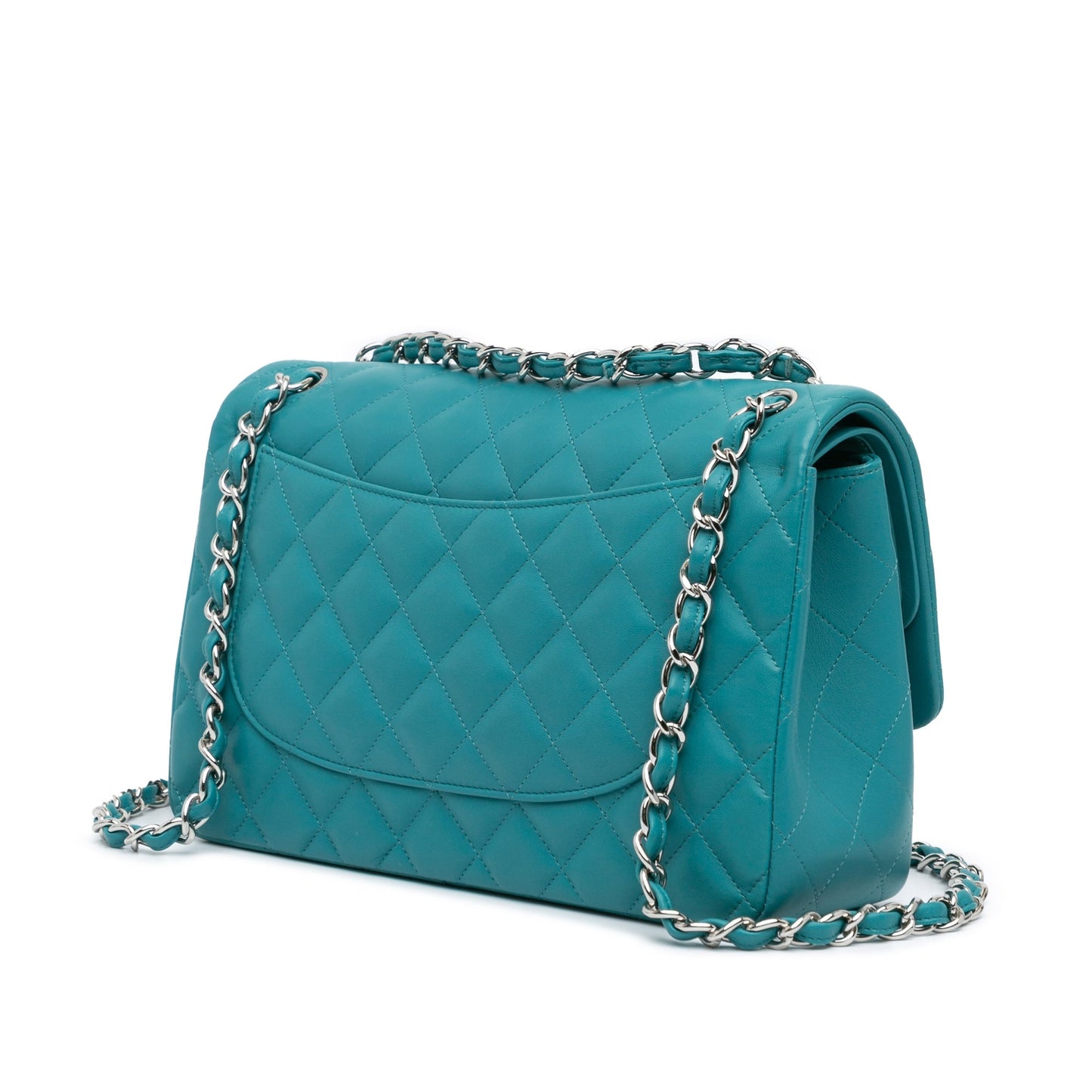 Blue Chanel Jumbo Classic Lambskin Double Flap Shoulder Bag