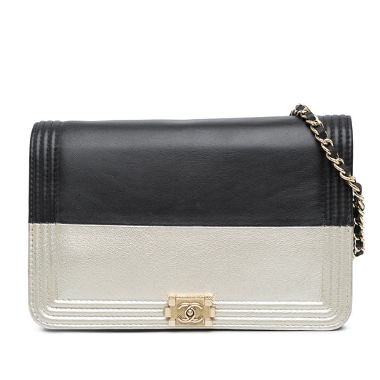 Black Chanel Bicolor Calfskin Boy Wallet On Chain Crossbody Bag