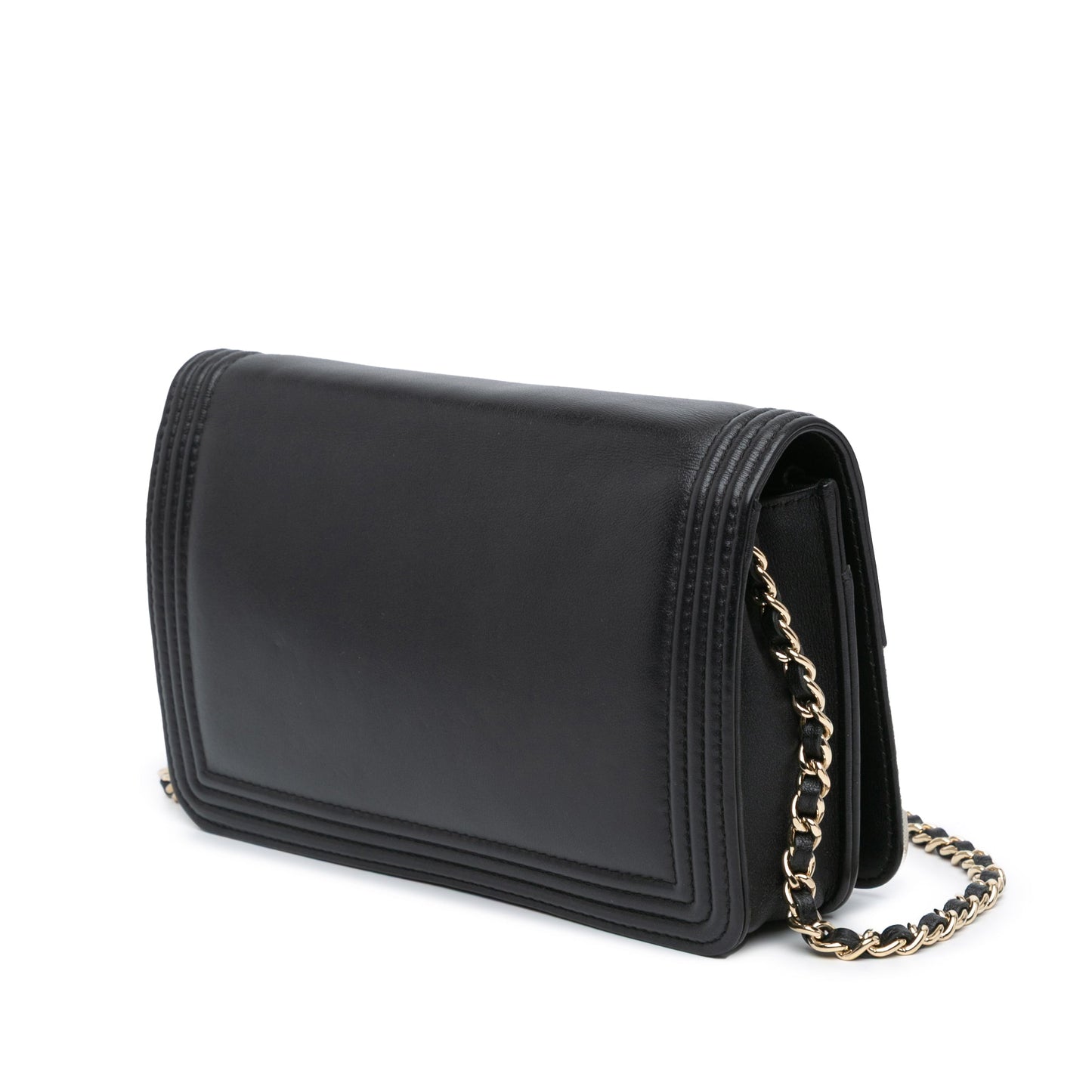Black Chanel Bicolor Calfskin Boy Wallet On Chain Crossbody Bag