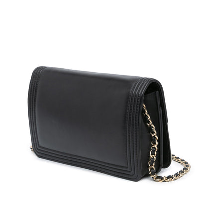 Black Chanel Bicolor Calfskin Boy Wallet On Chain Crossbody Bag