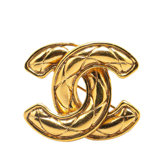 Gold Chanel Gold Plated CC Quilted Brooch