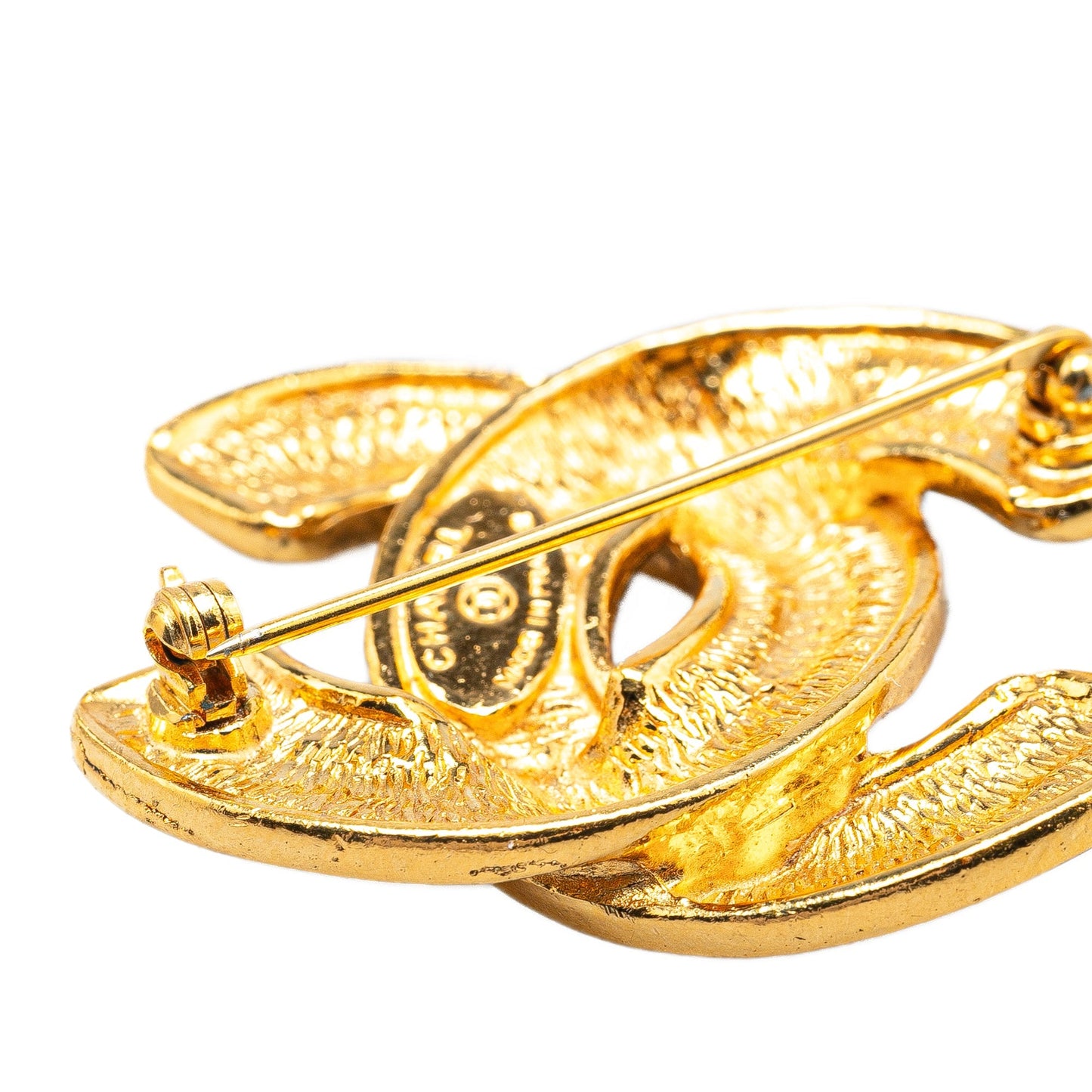 Gold Chanel Gold Plated CC Quilted Brooch