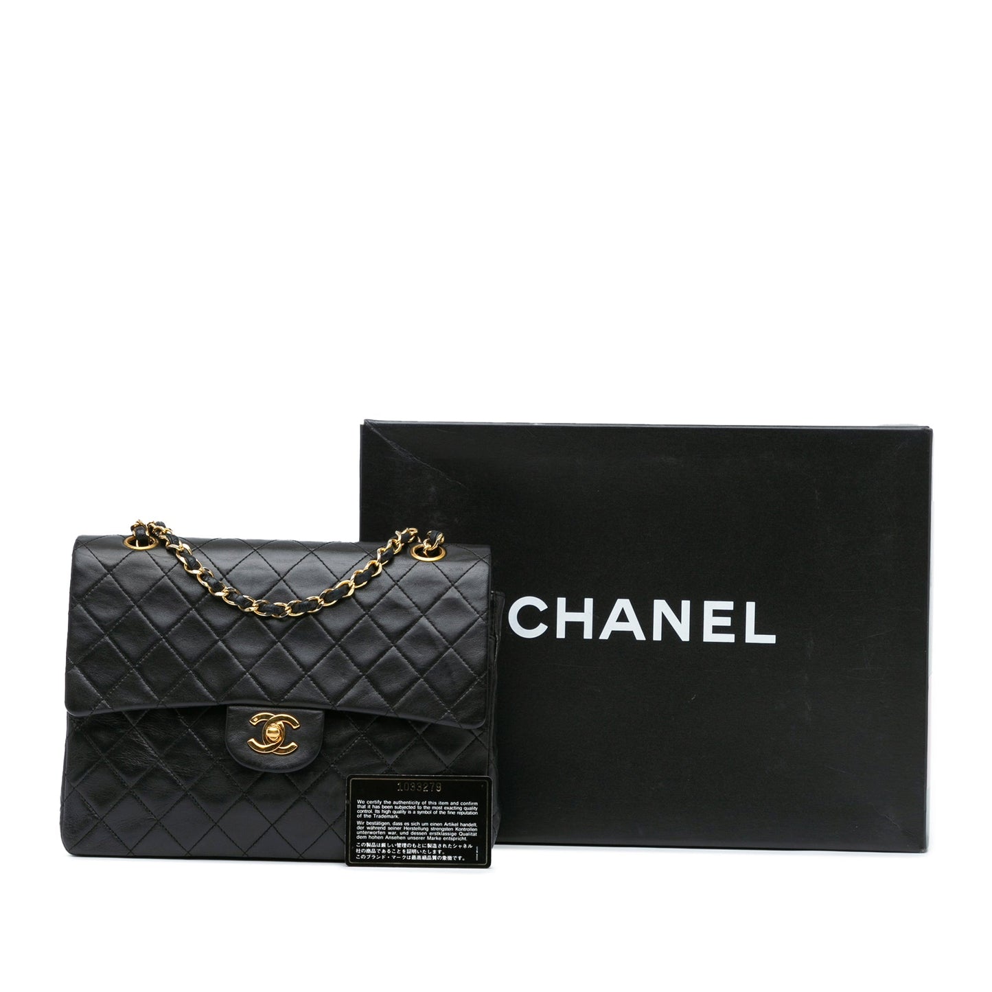 Black Chanel Medium Tall Classic Lambskin Double Flap Shoulder Bag