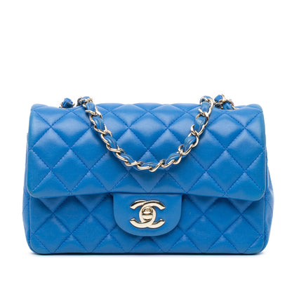 Blue Chanel Mini Rectangular Classic Lambskin Single Flap Crossbody Bag
