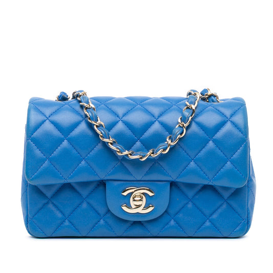 Blue Chanel Mini Rectangular Classic Lambskin Single Flap Crossbody Bag