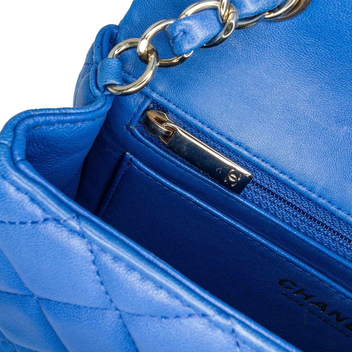 Blue Chanel Mini Rectangular Classic Lambskin Single Flap Crossbody Bag