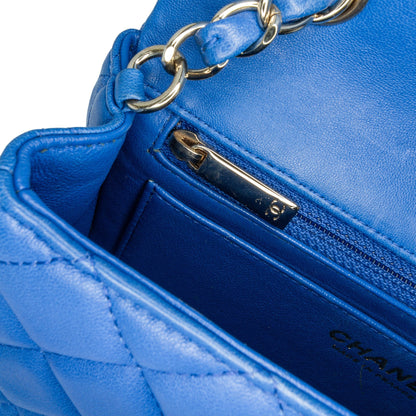 Blue Chanel Mini Rectangular Classic Lambskin Single Flap Crossbody Bag