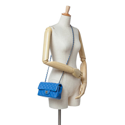 Blue Chanel Mini Rectangular Classic Lambskin Single Flap Crossbody Bag
