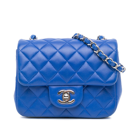 Blue Chanel Mini Square Classic Lambskin Single Flap Crossbody Bag