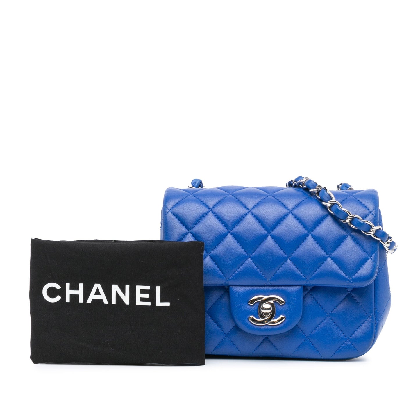 Blue Chanel Mini Square Classic Lambskin Single Flap Crossbody Bag