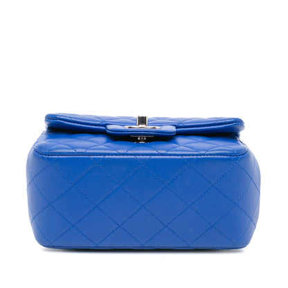 Blue Chanel Mini Square Classic Lambskin Single Flap Crossbody Bag
