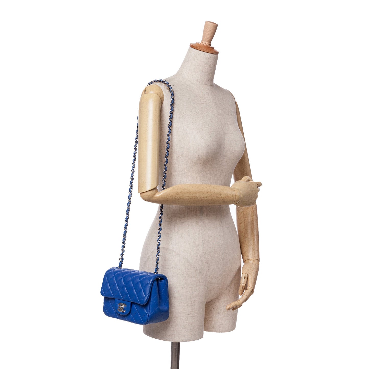 Blue Chanel Mini Square Classic Lambskin Single Flap Crossbody Bag