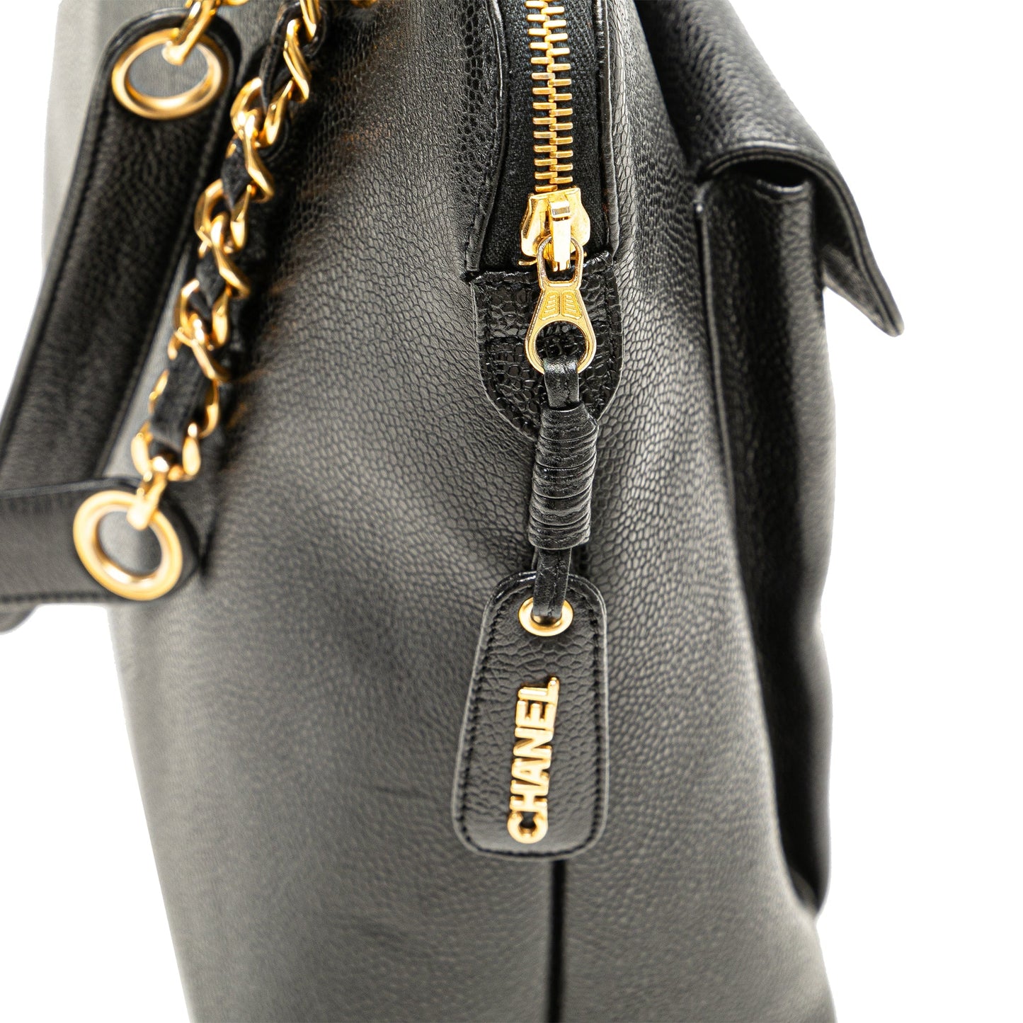 Black Chanel Caviar Front Pocket Chain Tote