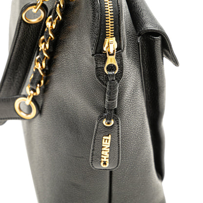 Black Chanel Caviar Front Pocket Chain Tote