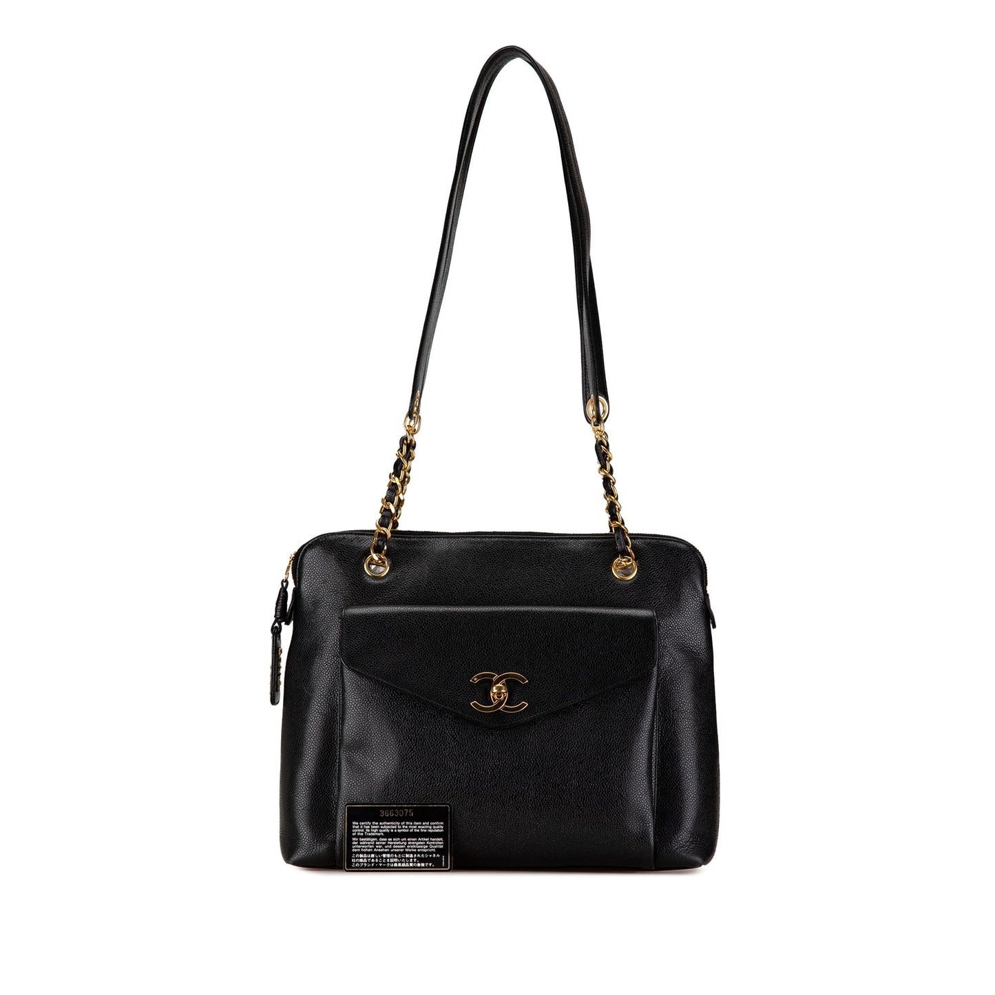 Black Chanel Caviar Front Pocket Chain Tote