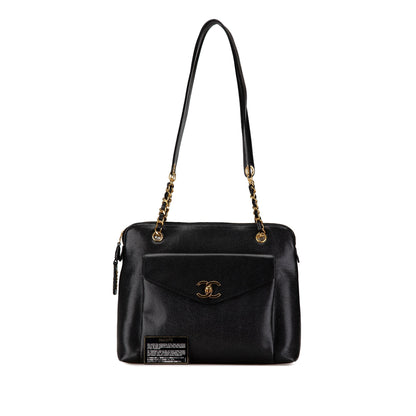 Black Chanel Caviar Front Pocket Chain Tote