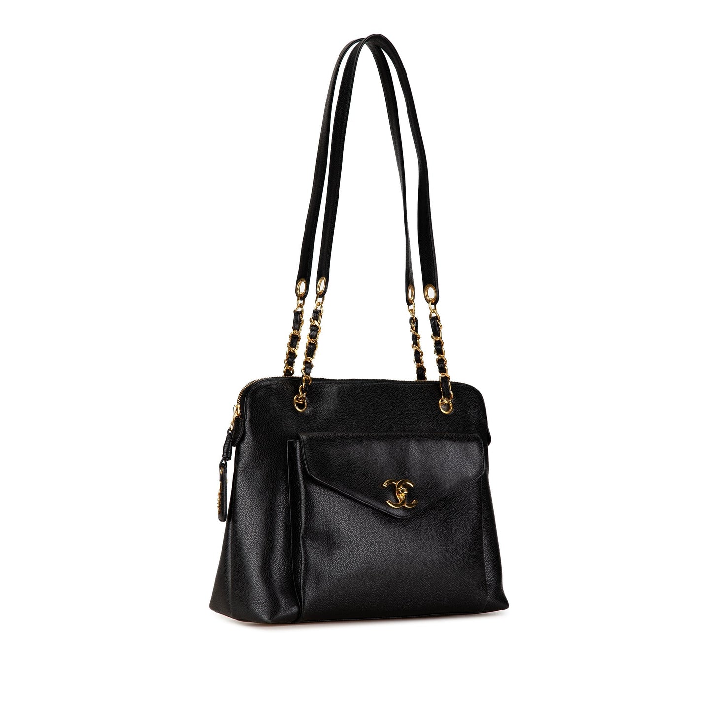 Black Chanel Caviar Front Pocket Chain Tote