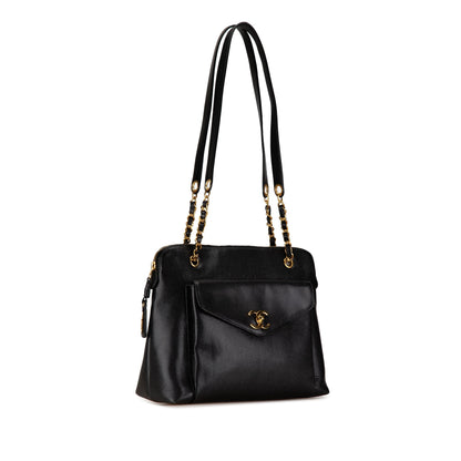 Black Chanel Caviar Front Pocket Chain Tote