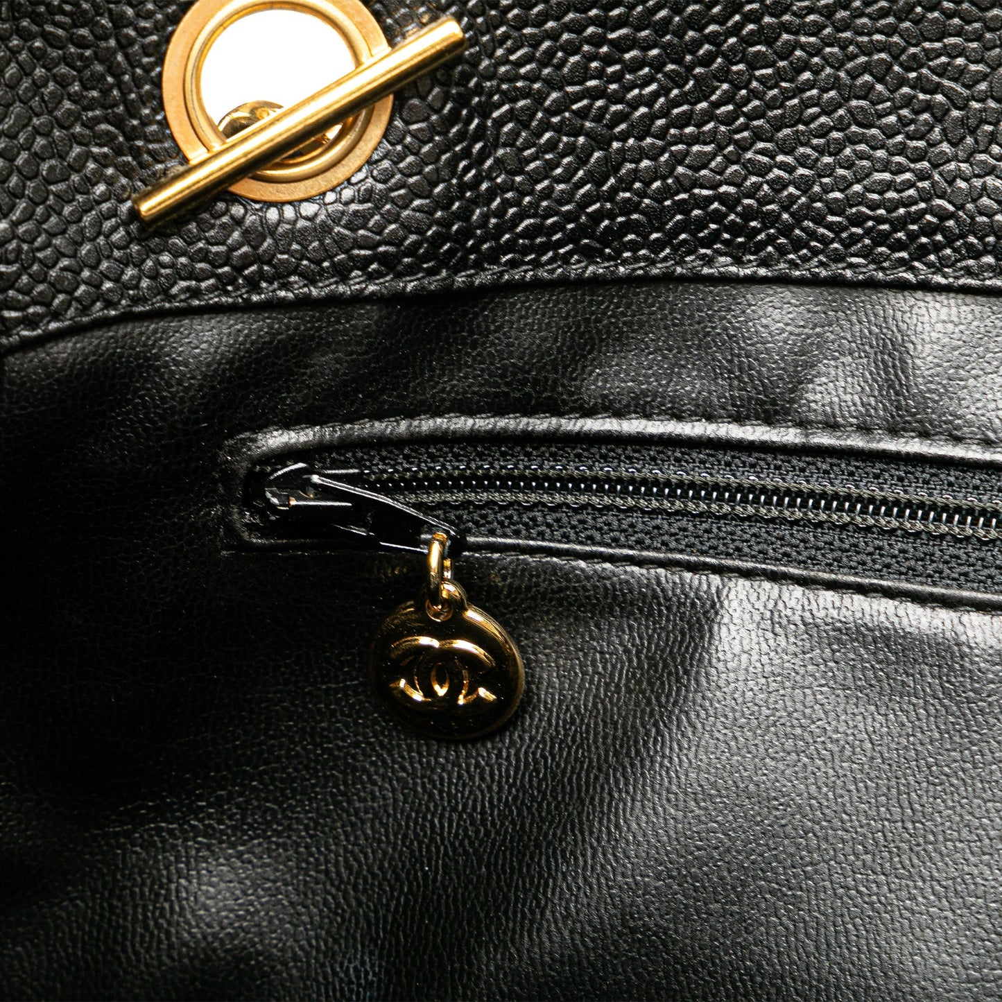 Black Chanel Caviar Front Pocket Chain Tote
