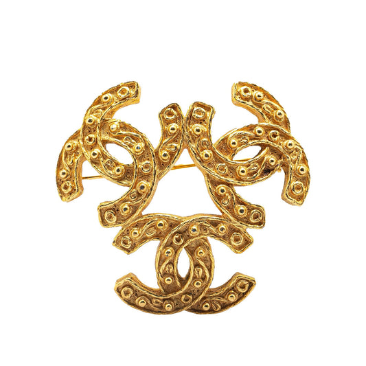 Gold Chanel Gold Plated Triple CC Brooch
