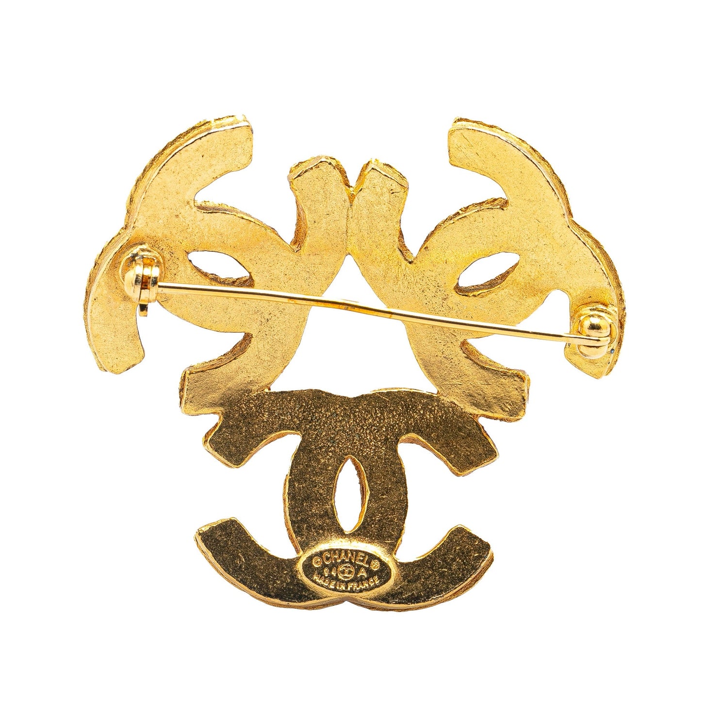 Gold Chanel Gold Plated Triple CC Brooch
