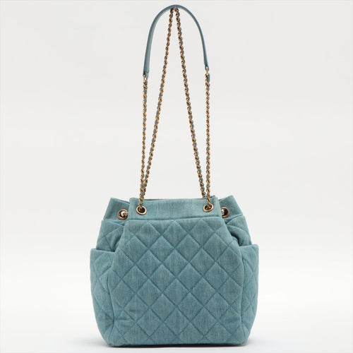 Chanel Matelasse Light Blue Denim Drawstring Bag
