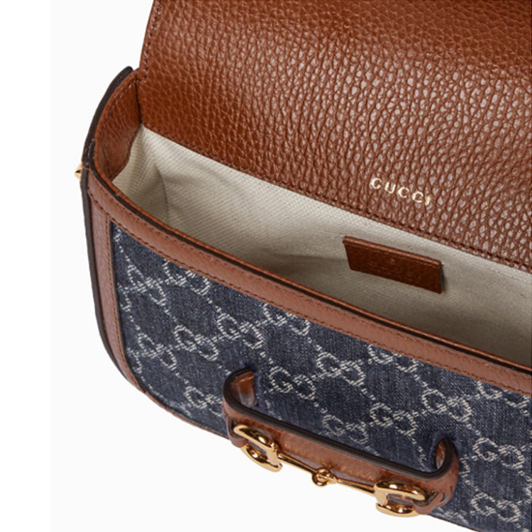 (WMNS) Gucci Horsebit 1955 Retro Shoulder Messenger Bag 'Grey Blue Brown' 658574-2KQPG-8391
