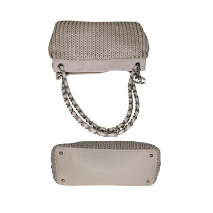 Chanel Vintage CC Charm Beige Woven Leather Tote