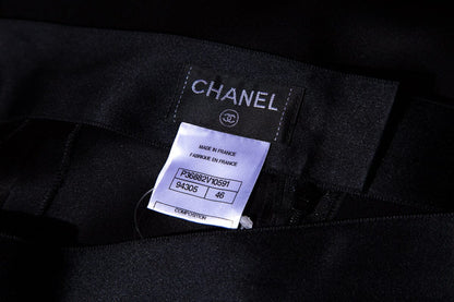 Chanel Black Silk Drapped Wrap Skirt SZ 46