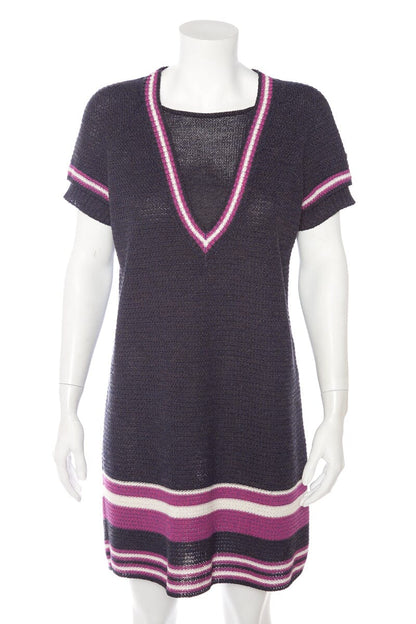 Chanel Mulberry and Pink Cable Knit Sweater Dress SZ 38