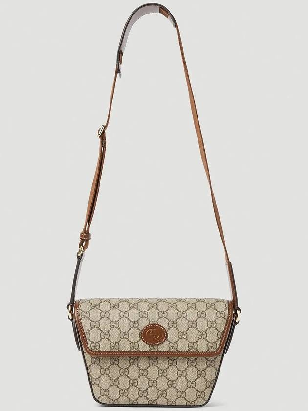 Gucci All Over GG Supreme Canvas Flap Cross Bag Beige