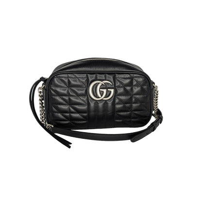 Gucci Black Small Aria Marmont Crossbody Matelasse Camera Bag