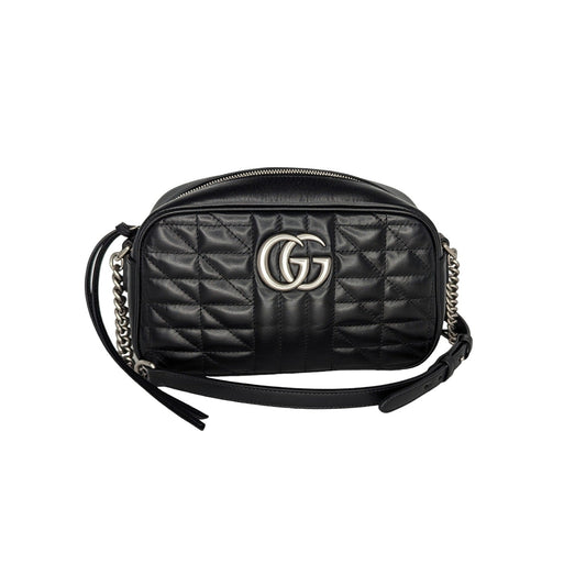 Gucci Black Small Aria Marmont Crossbody Matelasse Camera Bag