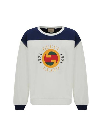 Gucci 1921 Logo Print Cotton Jersey Sweatshirt Ivory Blue