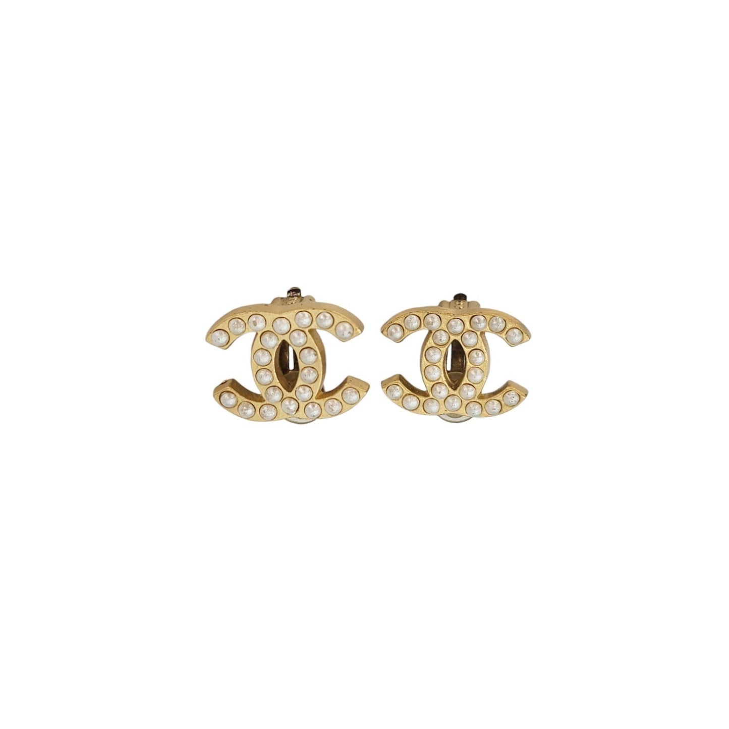Chanel CC Faux Pearl Clip On Earrings