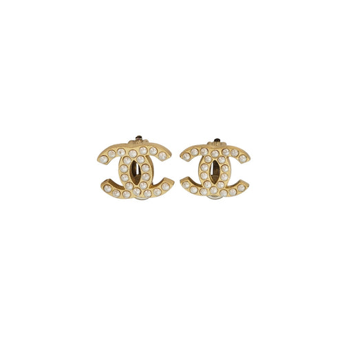 Chanel CC Faux Pearl Clip On Earrings