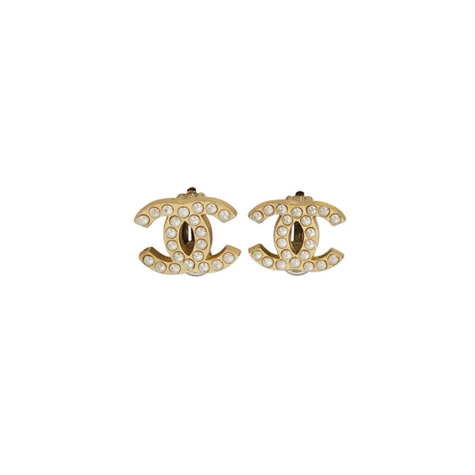 Chanel CC Faux Pearl Clip On Earrings