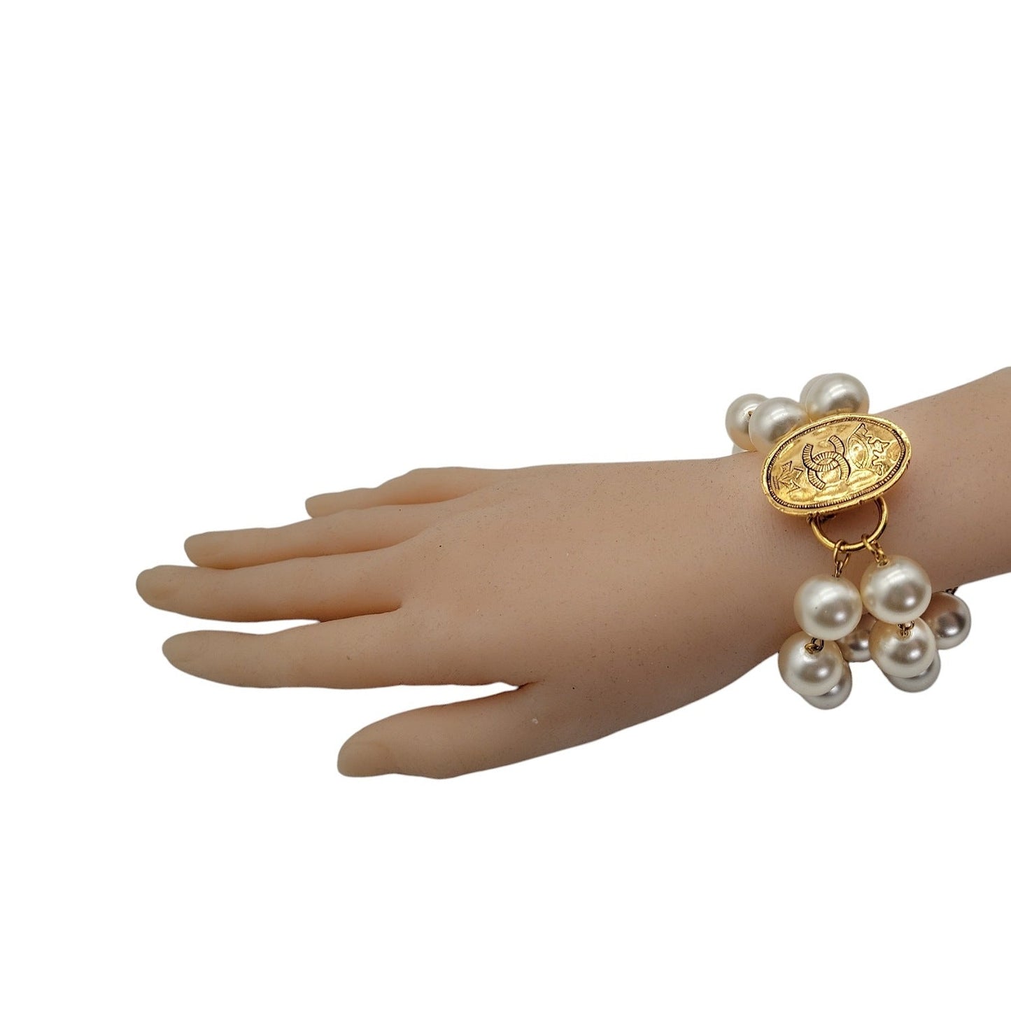 Chanel Vintage Crown Coco Mark Faux Pearl Bracelet