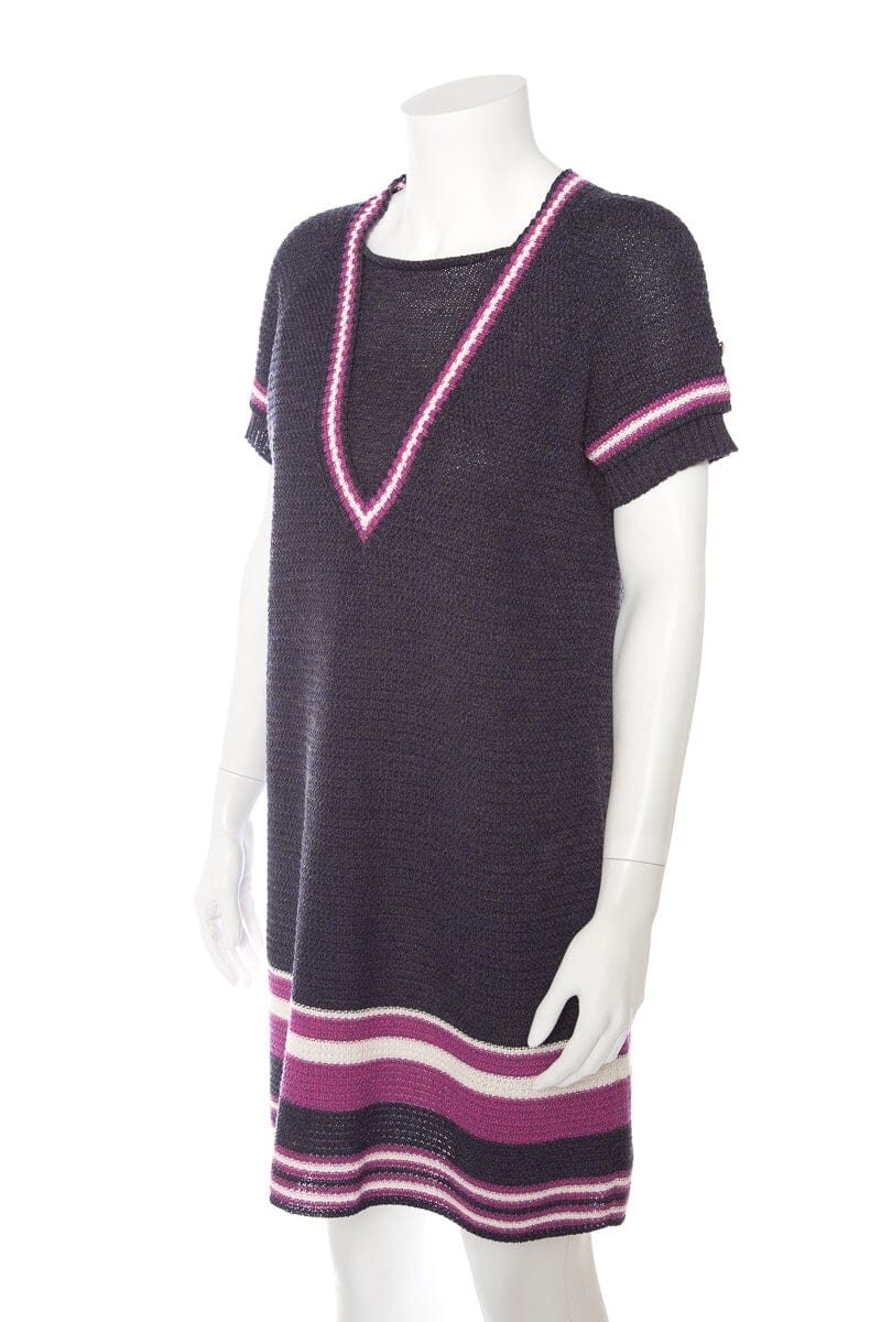 Chanel Mulberry and Pink Cable Knit Sweater Dress SZ 38