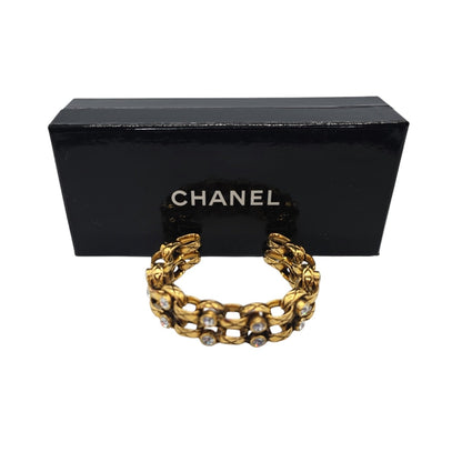 CHANEL Vintage Strass Quilted Chain Link Cuff Bracelet