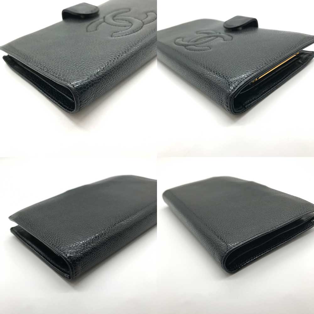 Chanel Caviar Skin Leather Bifold Long Wallet Black