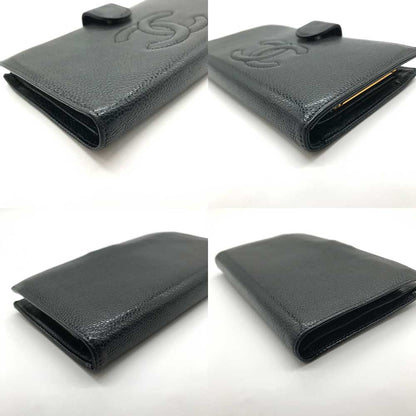Chanel Caviar Skin Leather Bifold Long Wallet Black
