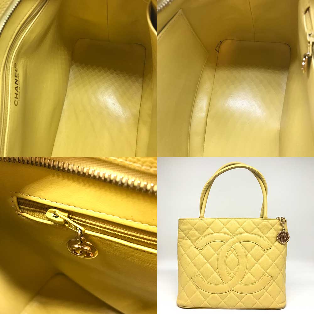 Chanel Caviar Skin Reissue Tote Handbag Yellow