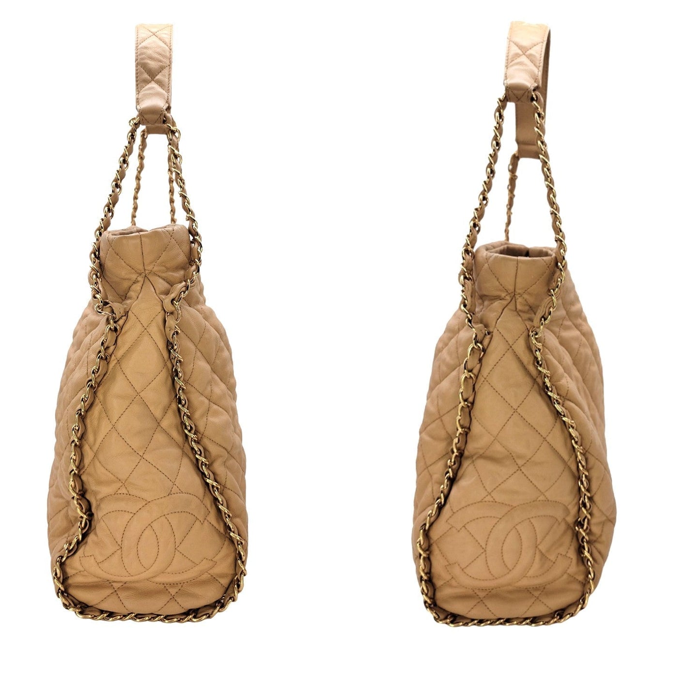 Chanel 2011 Quilted Chain Me Hobo Beige Clair