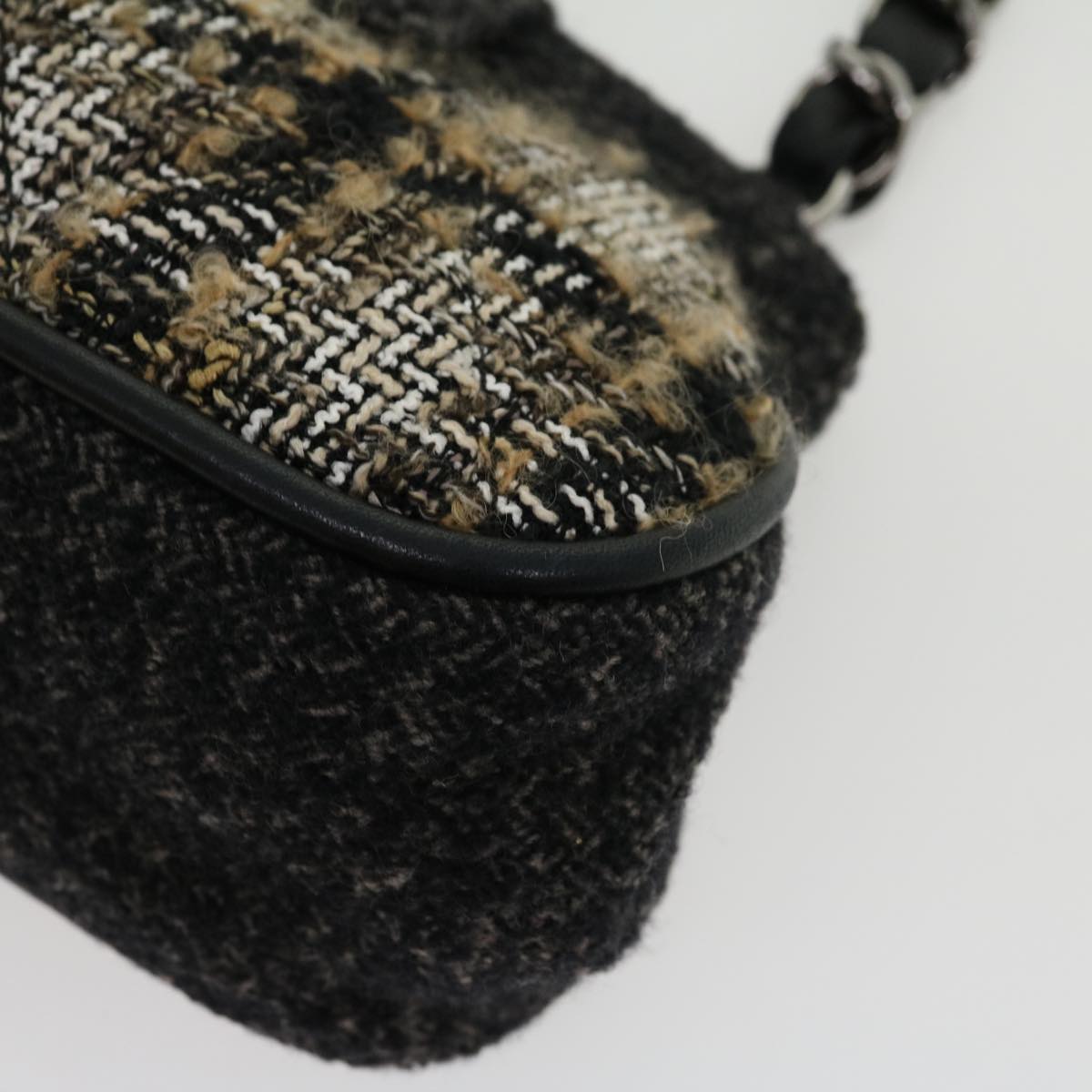 CHANEL Turn Lock Chain Shoulder Bag Wool Gray CC 30734A