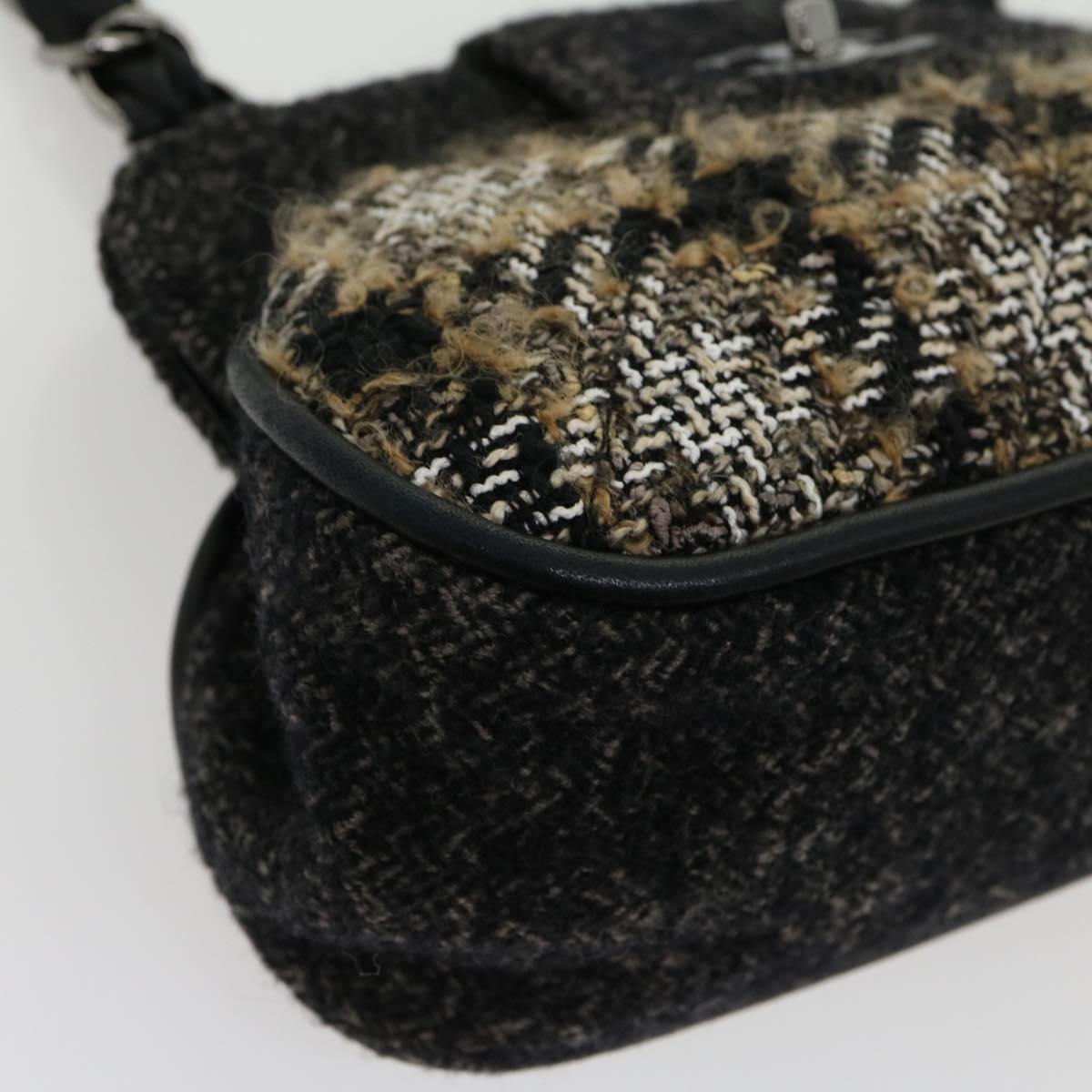 CHANEL Turn Lock Chain Shoulder Bag Wool Gray CC 30734A