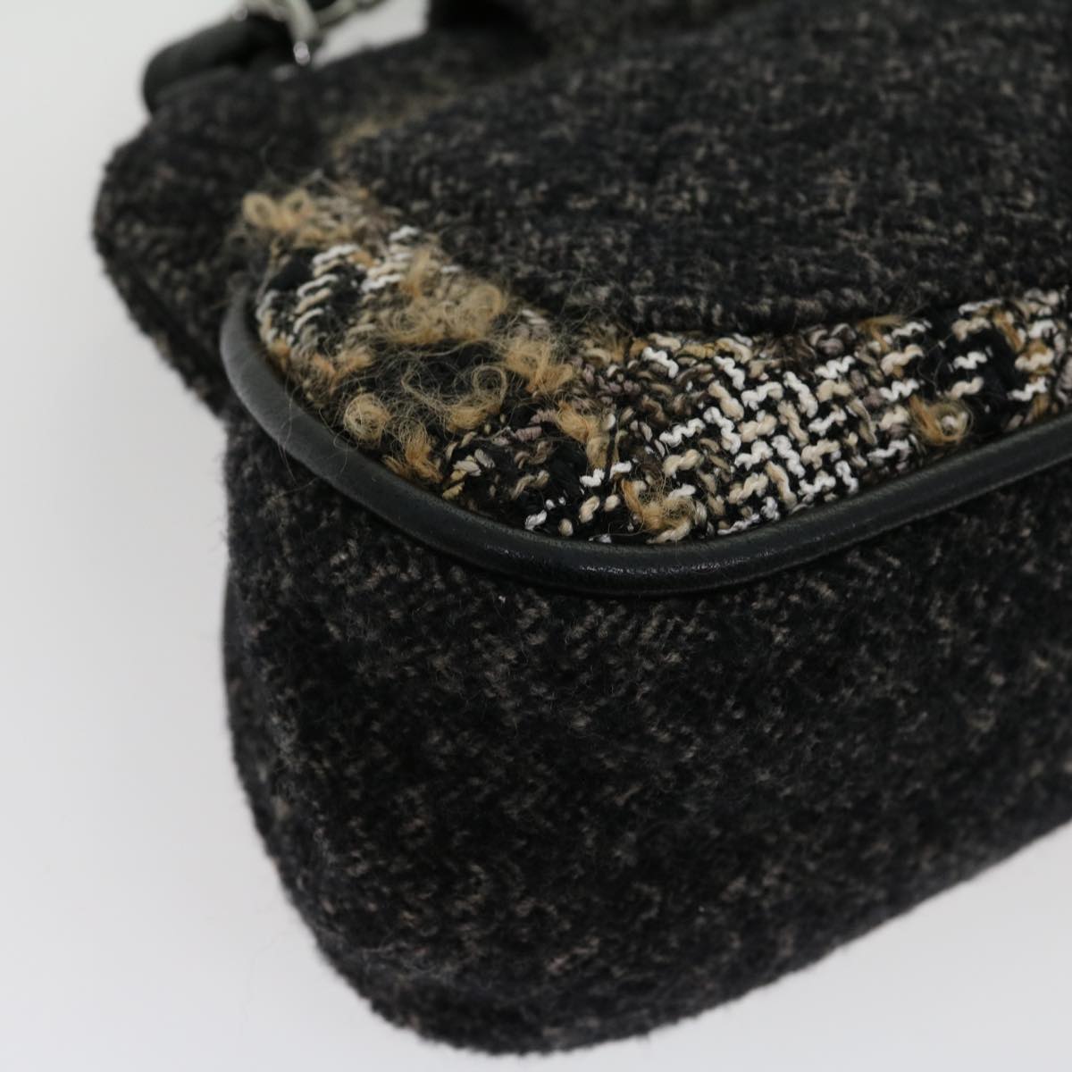 CHANEL Turn Lock Chain Shoulder Bag Wool Gray CC 30734A