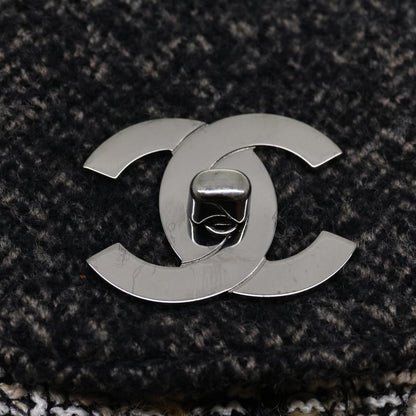 CHANEL Turn Lock Chain Shoulder Bag Wool Gray CC 30734A