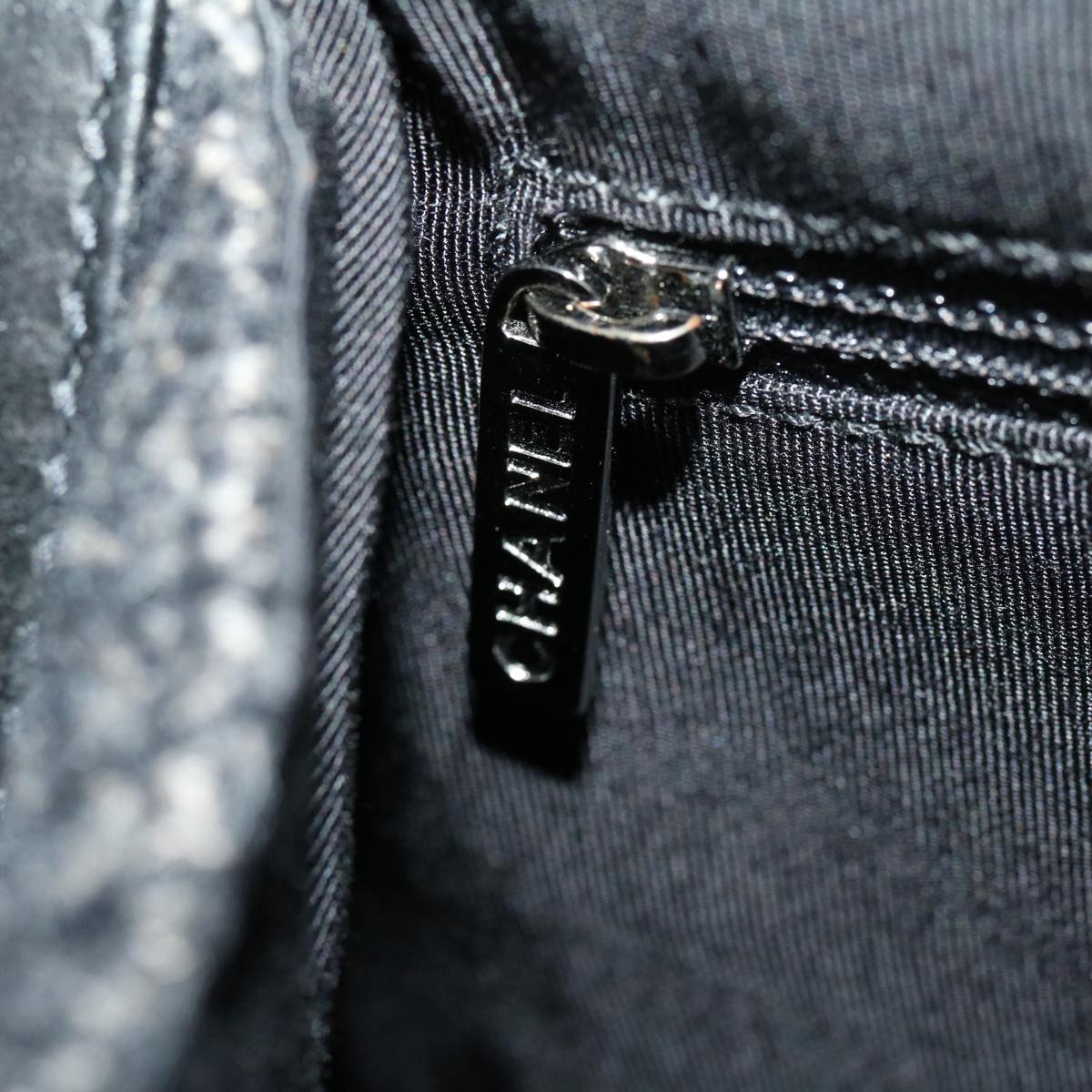 CHANEL Turn Lock Chain Shoulder Bag Wool Gray CC 30734A